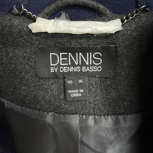 Dennis Basso XL Mixed Media Coat Hood Navy Gray Wool Blend Athleisure Chic Comfy - Picture 5 of 12